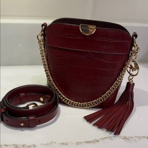 Michael Kors Wine Red Crossbody Bag with Gold Chain